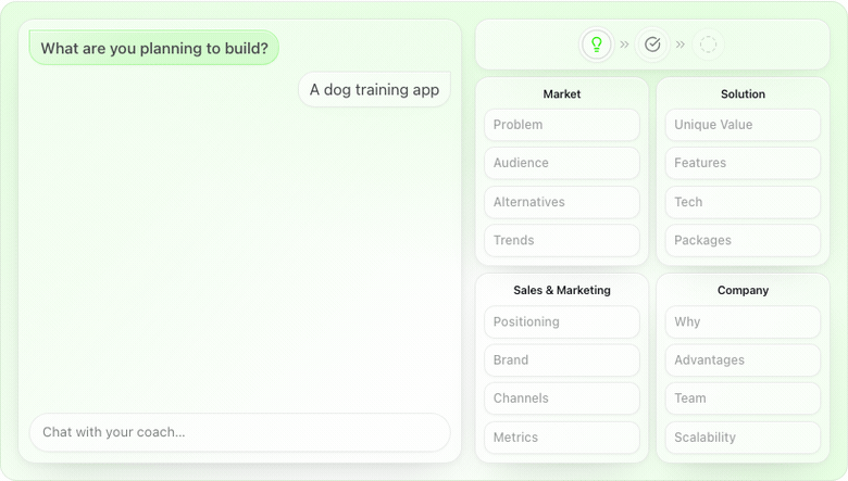 Gain Clarity — AI coach chat mapping ideas onto an insights canvas